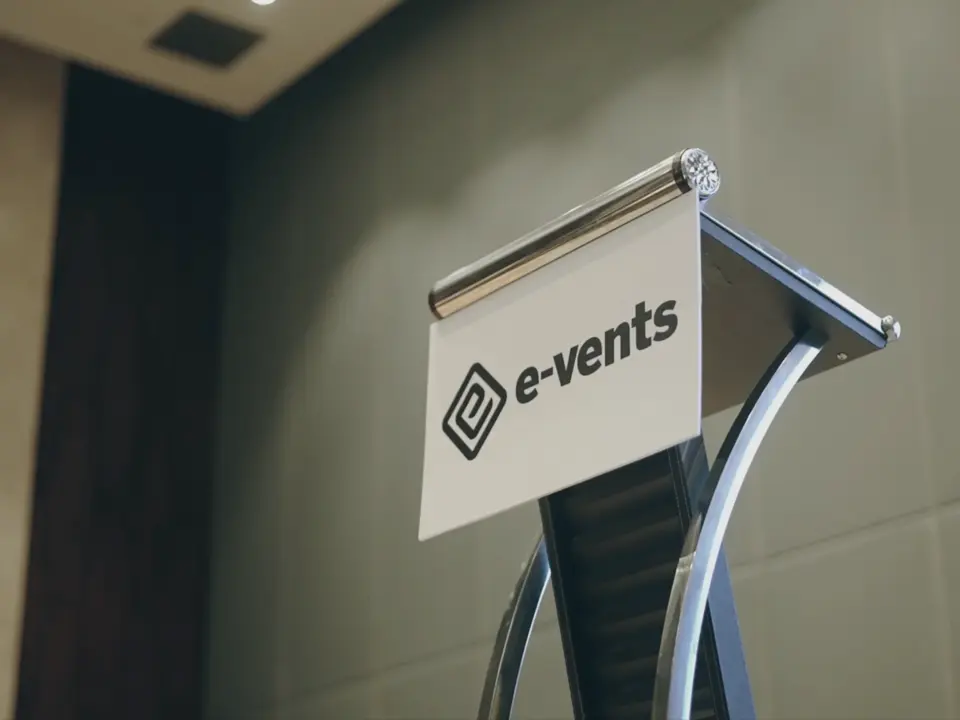 Conference lectern prepared for the next renewable energy speaker
